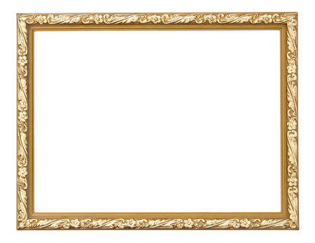 Gold picture frame isolated on white backgroundの写真素材