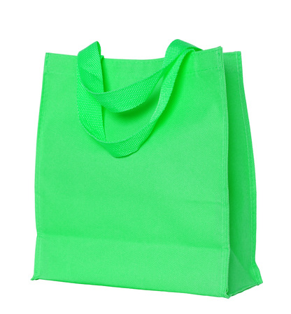 green cotton bag isolated on white with clipping pathの写真素材