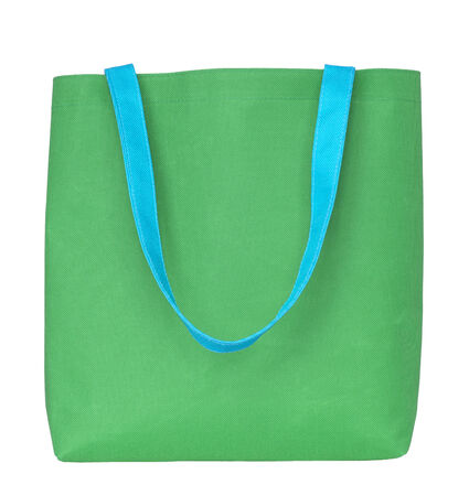 Green shopping fabric bag isolated on white background with clipping pathの写真素材