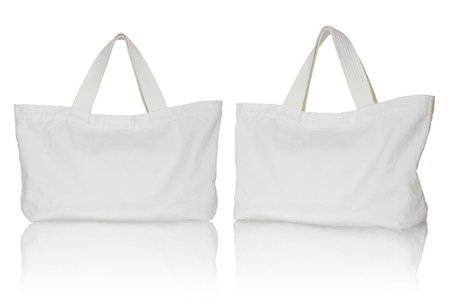 white fabric bag on white backgroundの写真素材