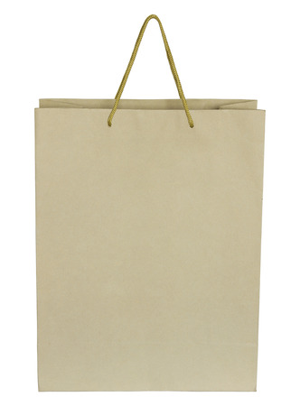 Brown paper bag isolated on white with clipping pathの写真素材