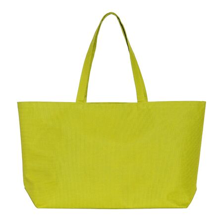 yellow fabric bag isolated on white with clipping pathの写真素材