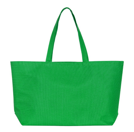 green fabric bag isolated on white with clipping pathの写真素材