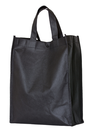 black reusable shopping bag isolated on white with clipping pathの写真素材