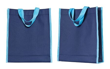 blue shopping bag isolated on white with clipping pathの写真素材
