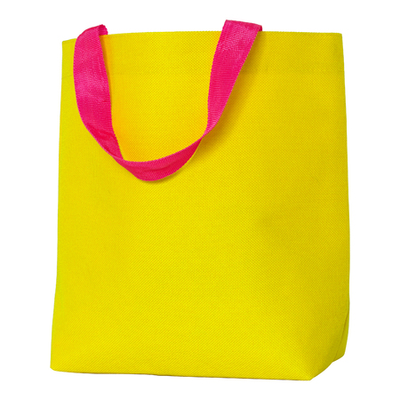 yellow shopping bag isolated on white with clipping pathの写真素材