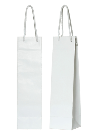 white paper bag for wine bottles isolated on white with clipping pathの写真素材