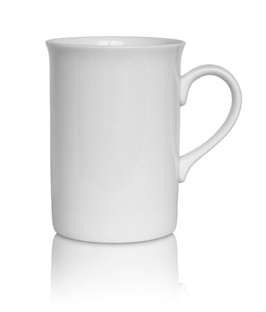 empty white cup isolated on white backgroundの写真素材
