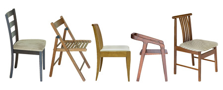 set of wooden chair isolated on white with clipping pathの写真素材