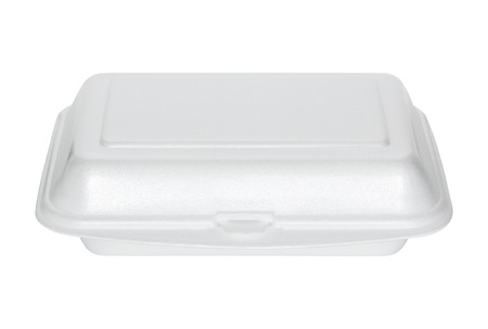 white styrofoam box isolated on white with clipping pathの写真素材