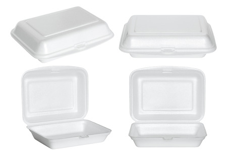 set of white styrofoam box isolated on white with clipping pathの写真素材