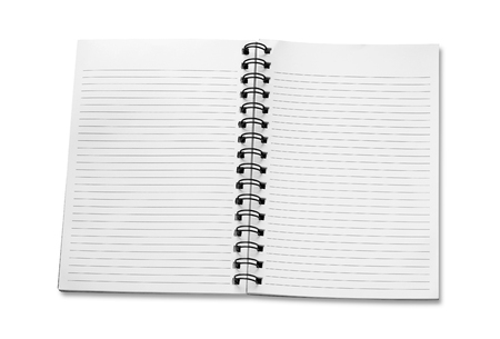 open spiral notebook isolated on white backgroundの写真素材