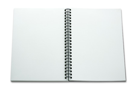 open spiral notebook isolated on white background の写真素材