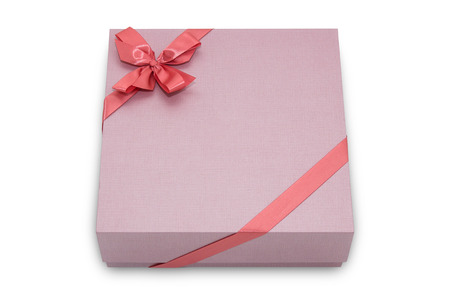 gift box with ribbon bow isolated on whiteの写真素材
