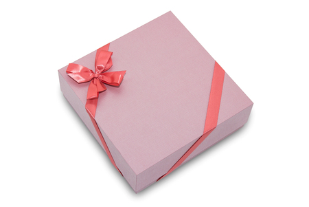 gift box with ribbon bow isolated on whiteの写真素材