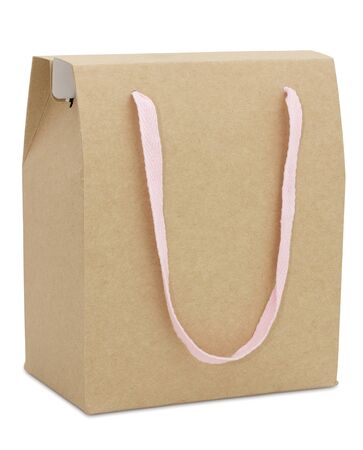 brown paper package bag isolated on white with clipping pathの写真素材