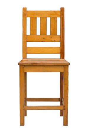 front view of wooden chair isolated on white with clipping pathの写真素材