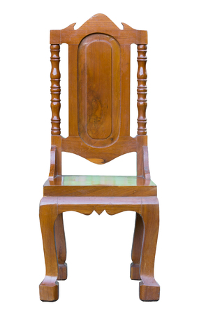 front view of antique wood chair isolated on white with clipping pathの写真素材