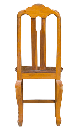 back view of wooden chair isolated on white with clipping pathの写真素材