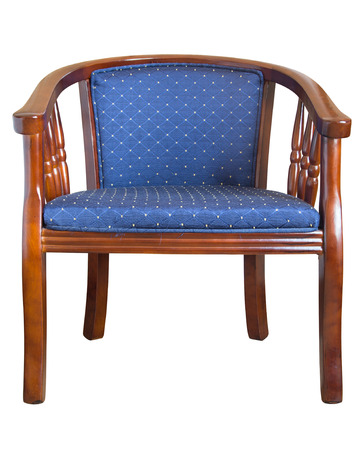 front view of blue color wooden chair isolated on white with clipping pathの写真素材