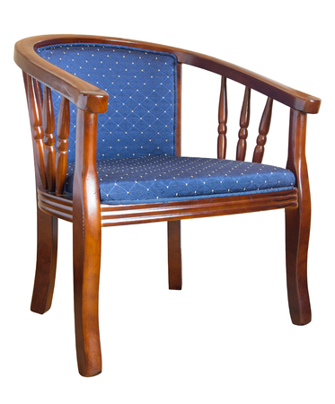blue color wooden chair isolated on whiteの写真素材
