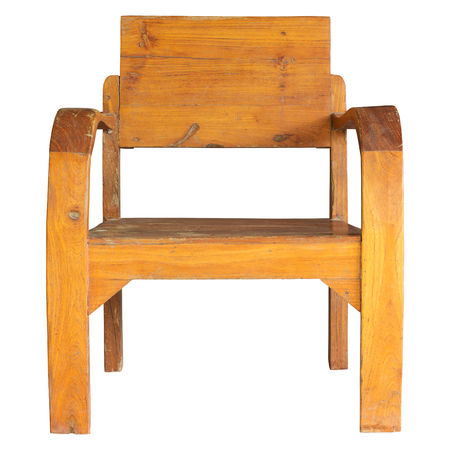 front view of wooden chair isolated on white with clipping pathの写真素材
