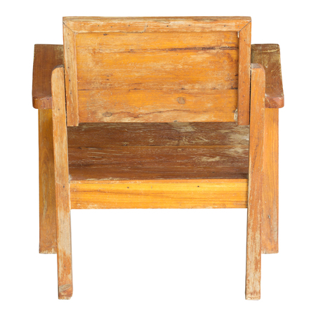 back view of wooden chair isolated on white with clipping pathの写真素材