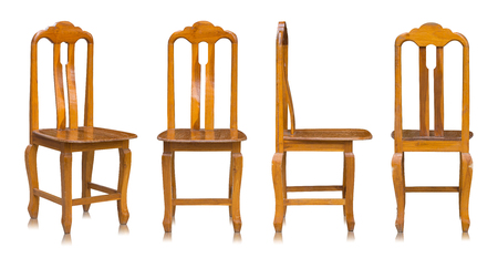 set of wooden chair isolated on white backgroundの写真素材