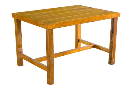 Wooden table isolated on white with clipping pathの写真素材