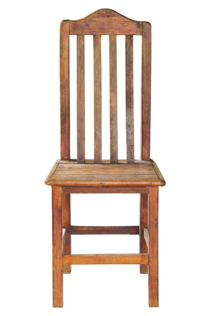 front view of old wooden chair isolated on whiteの写真素材