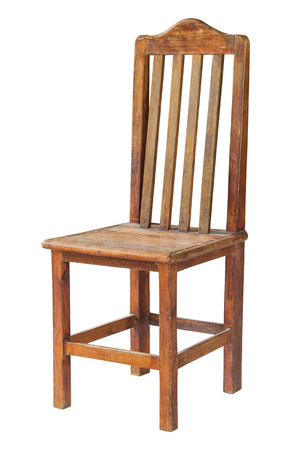 old wooden chair isolated on white with clipping pathの写真素材