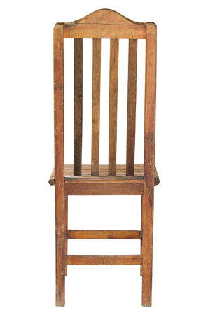 back view of old wooden chair isolated on white with clipping pathの写真素材