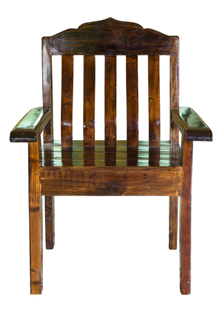 front view of dark wooden chair isolated on whiteの写真素材