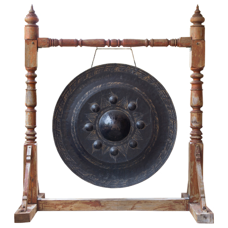 Thai traditional antique gong isolated on white background with clipping pathの写真素材