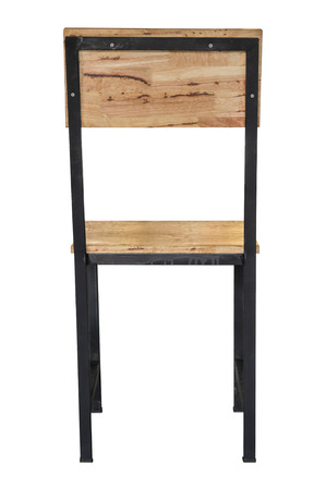 back view of wooden chair isolated on white with clipping pathの写真素材