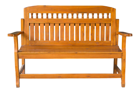 Long wooden chair isolated on white with clipping pathの写真素材