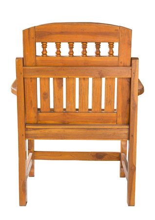 back view of antique wooden chair isolated on white with clipping pathの写真素材