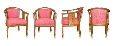 set of red wooden chair isolated on white backgroundの写真素材