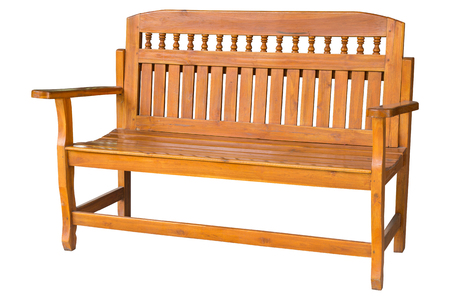 Long wooden chair isolated on white with clipping pathの写真素材