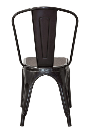 back view of black metal chair isolated on whiteの写真素材