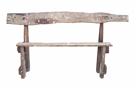 Long old wooden chair isolated on white backgroundの写真素材