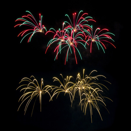 set of fireworks isolated on black backgroundの写真素材