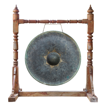 Thai traditional antique gong isolated on white backgroundの写真素材