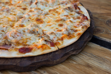 Pizza with Ham and Mushroomの写真素材