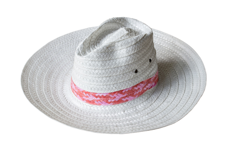 white straw hat isolated on white backgroundの写真素材