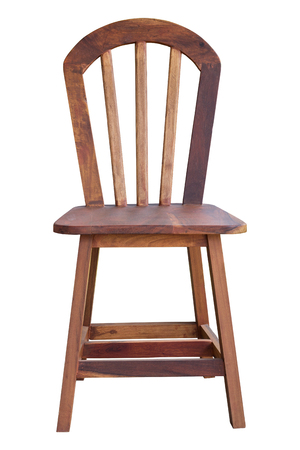 front view of old wooden chair isolated on white with clipping pathの写真素材