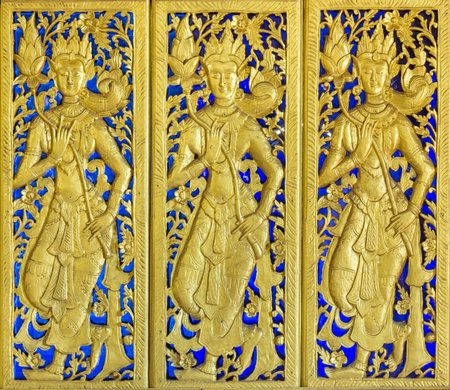 Pattern of carved on stucco design of native wall, Thai style in temple