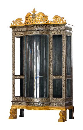 antique wooden cabinet isolated on white with clipping pathの写真素材