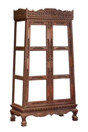 antique wooden cabinet isolated on white with clipping pathの写真素材