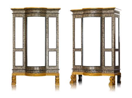 set of antique wooden cabinet isolated on white backgroundの写真素材